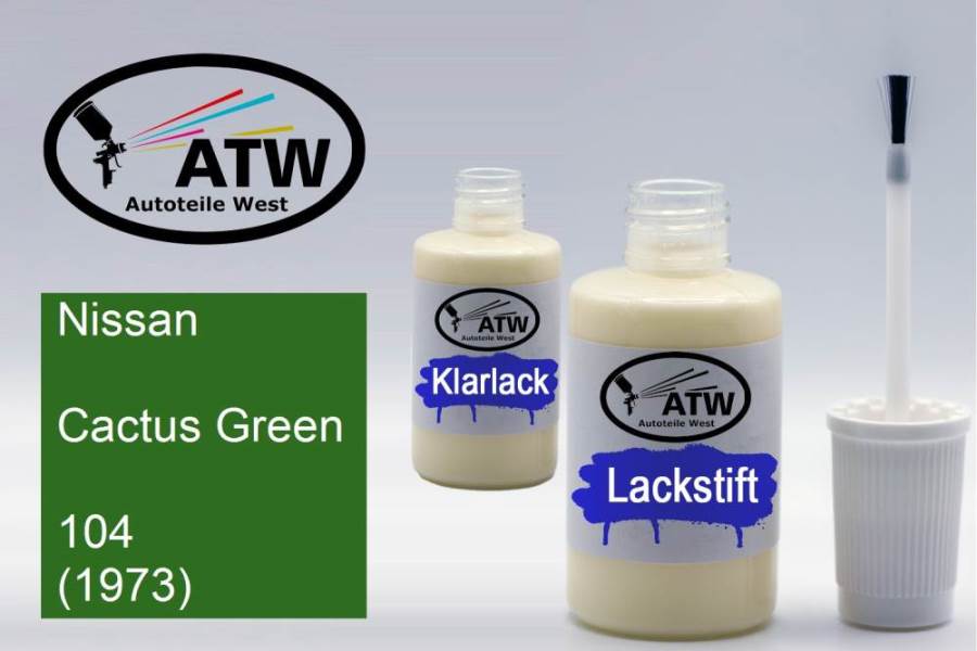 Nissan, Cactus Green, 104 (1973): 20ml Lackstift + 20ml Klarlack - Set, von ATW Autoteile West.